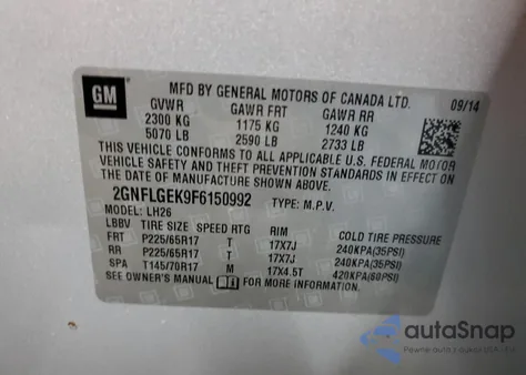 2015 Chevrolet Equinox Lt from USA, damaged, VIN 2GNFLGEK9F6150992